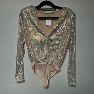 NWT Blush Sequin Bodysuit